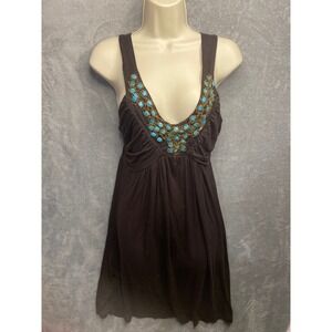 MOA MOA Brown Beaded V Neck Tank Top Tunic Women's Size M